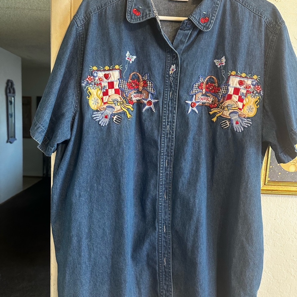 Bobbie Brooks Blue Embroidered Button Down Shirt
